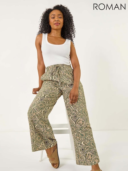 Roman Natural Petite Paisley Print Wide Leg Trousers (H60663) | €45