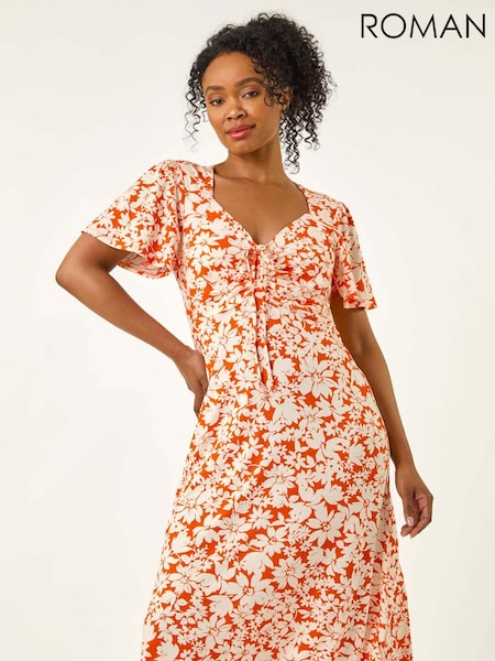 Roman Petite Floral Print Ruched Midi Dress (H60670) | 68 €