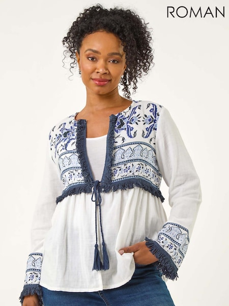 Roman White Petite Tassel Detail Jacket (H60672) | R$ 530