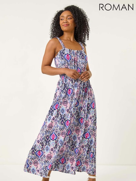 Roman Purple Petite Floral Print Abstract Midi Dress (H60674) | €63