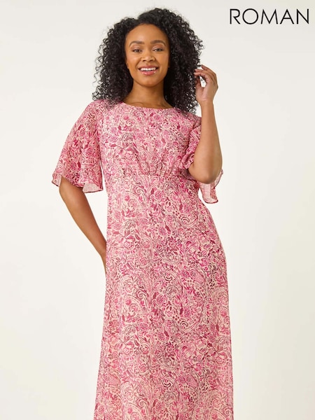 Roman Pink Petite Paisley Tea Midi Dress (H60675) | €83