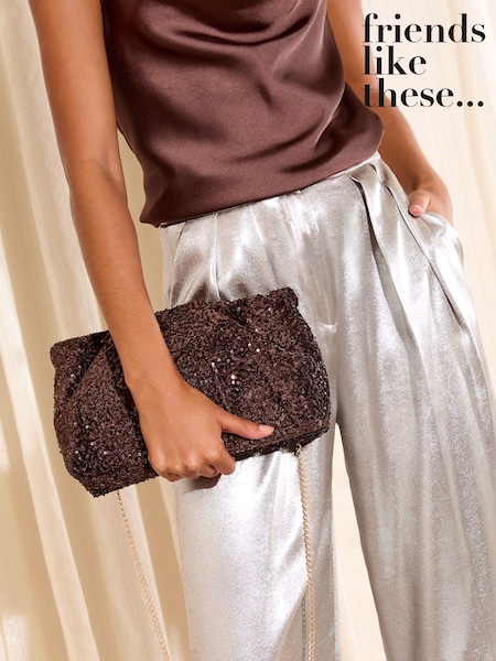 Friends Like These Chocolate Brown Sequin Scrunch Clutch Bag (H60685) | €35