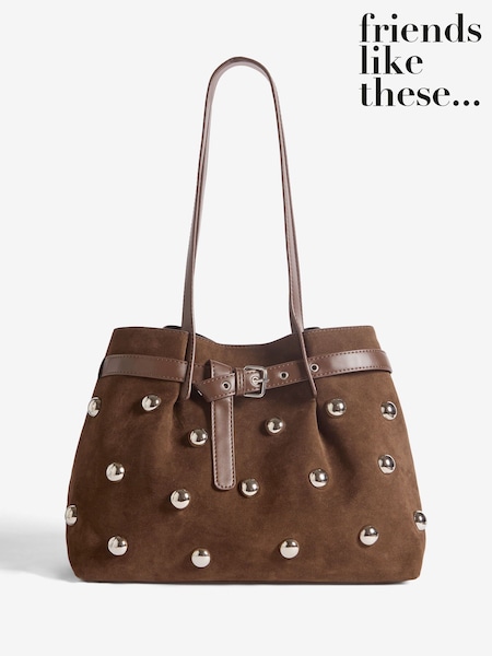 Friends Like These Chocolate Brown Studded Shopper Bag (H60687) | €56