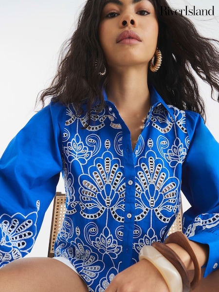 River Island Blue Broderie Cutwork Shirts (H60704) | €53