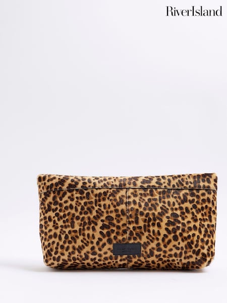 River Island Brown Leopard Print Roll Top Clutch Bag (H60706) | €51