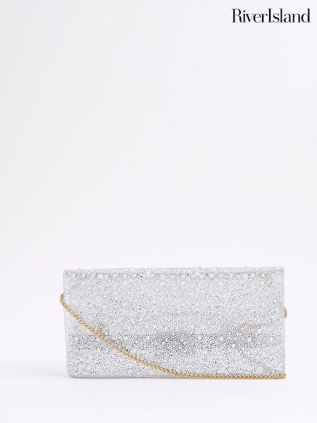 River Island Silver Embellished Perspex Clutch Bag (H60711) | €43