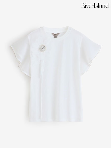 River Island Diamante Flower Trim T-Shirt (H60714) | R$ 315