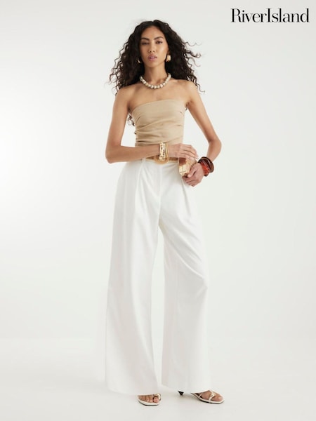 River Island White Belted Wide Leg Trousers (H60721) | €62