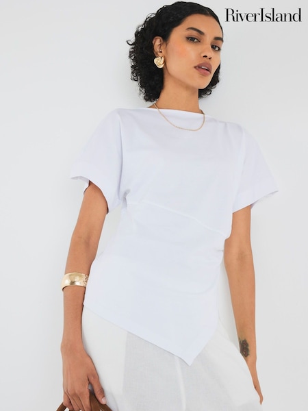 River Island White Drape Side T-Shirt (H60722) | R$ 245