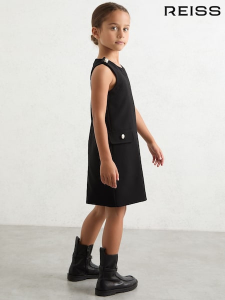 Reiss Black Cyrus 13-14 yrs Button-Detail Sleeveless Shift Dress (H60739) | AED418