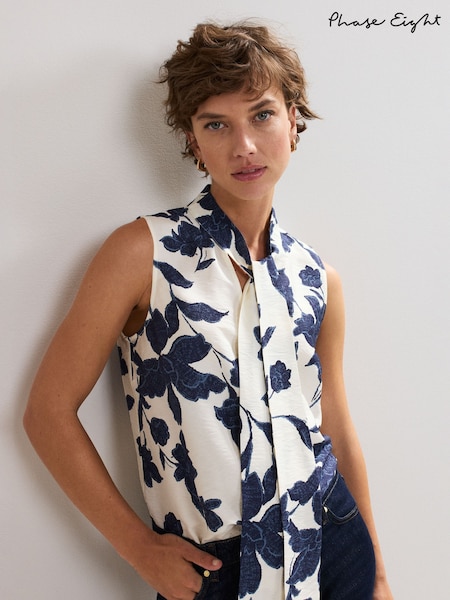 Phase Eight Blue Junie Floral Print Blouse (H60740) | €95
