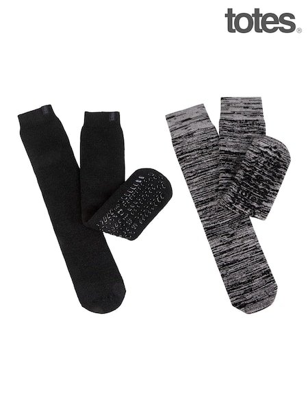 Totes Black Mens Bundle Thermal Brushed Socks 2 Pack (H60747) | €24