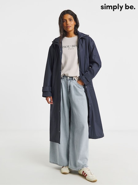 Simply Be Blue Longline Rubberised Raincoat (H60830) | €90