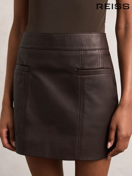 Reiss Burgundy Seema Leather Welt-Pocket Mini Skirt (H60849) | AZN 496