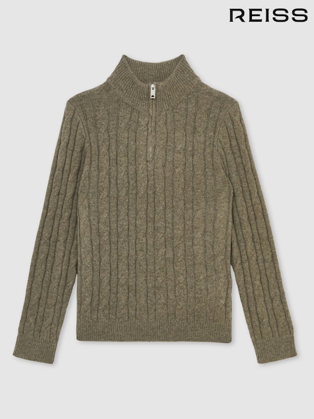 Reiss Sage Green Clovelly Wool-Blend Half-Zip Cable Knit Jumper (H60851) | €70