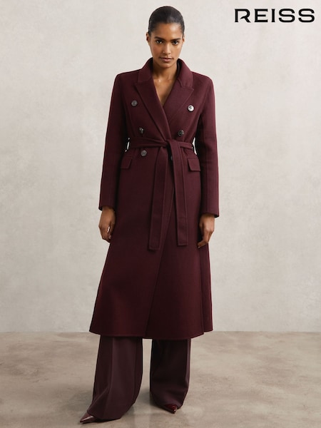 Reiss Burgundy Brogan Petite Double-Breasted Blindseam Coat Wool-Blend (H60880) | €455