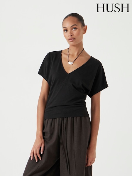 Hush Black Grown On Sleeve V-Neck T-Shirt (H60947) | AZN 100