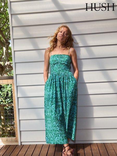 Verde - Hush Air Flow Thin Strap Gathered Midi Dress (H60958) | 894 LEI