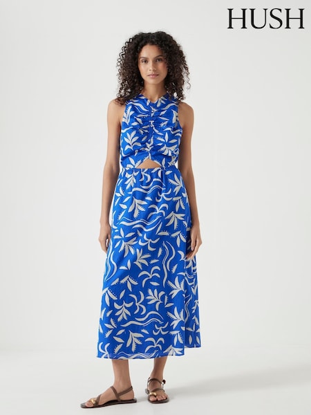 Hush Blue Front Gathered Cotton Dress (H60982) | €158