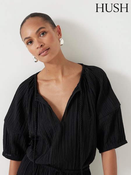 Hush Black Mae Crinkle Balloon Sleeve Blouse (H60989) | AZN 175