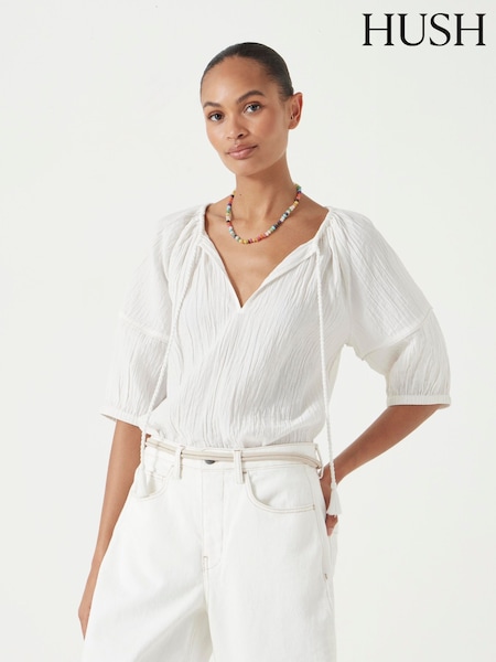 Hush White Mae Crinkle Balloon Sleeve Blouse (H61001) | AZN 175