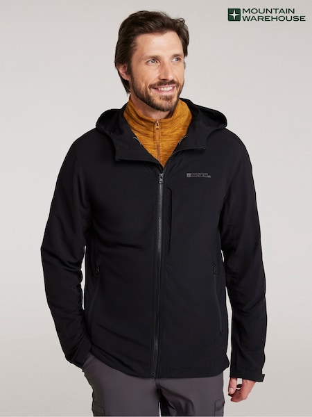 Mountain Warehouse Black Mens Retreat Water Resistant Packable Softshell Jacket (H61006) | €71