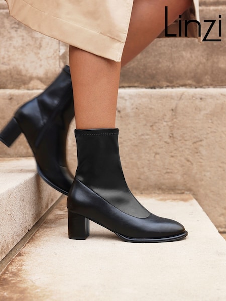 Linzi Rita Round Toe Block Heel Sock Boots (H61054) | R$ 445