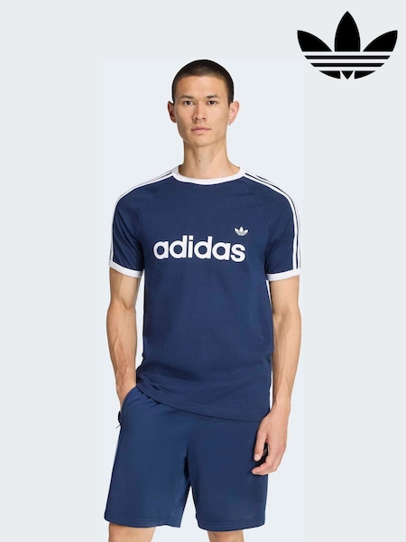 adidas Originals Blue 3 Stripes Slim Ringer T-Shirt (H61165) | €37