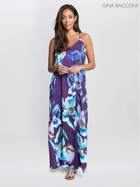 Gina Bacconi Blue Genny Floral Print Maxi Dress (H61248) | €230