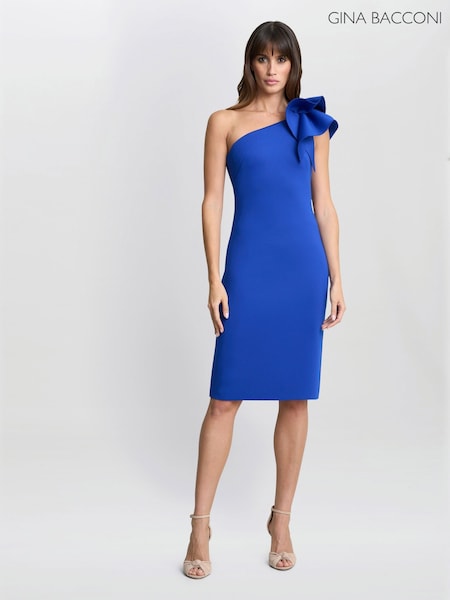 Gina Bacconi Blue Valentina Asymmetric Dress With Frill Sleeve (H61250) | € 374