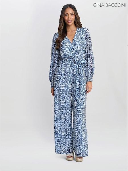 Gina Bacconi Kourtney Chiffon Blue Jumpsuit (H61260) | €179