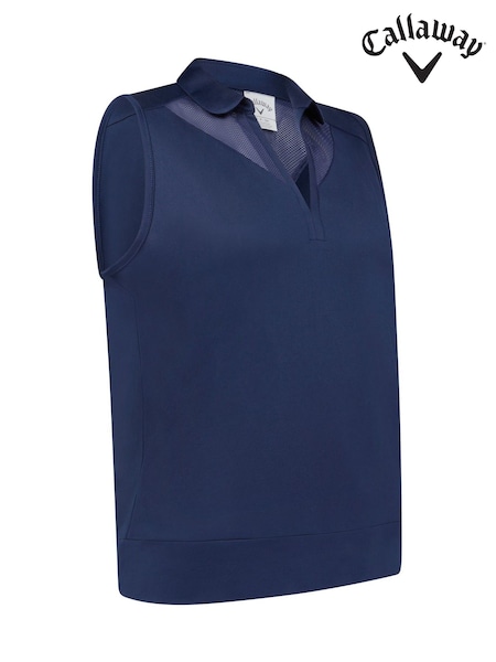 Callaway Apparel Blue Waist Length Mesh Detail Sleeveless Polo Shirt (H61388) | AZN 100
