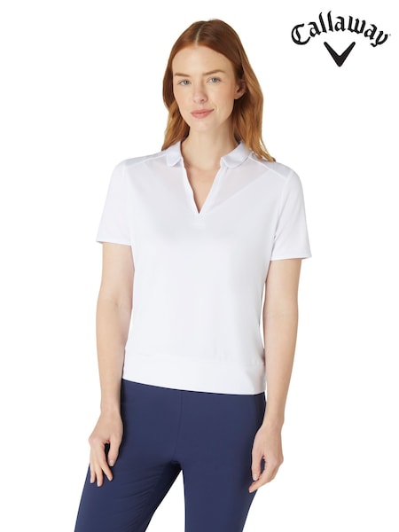 Callaway Apparel Waist Length Mesh Detail Short Sleeve White Polo Shirt (H61396) | AZN 113