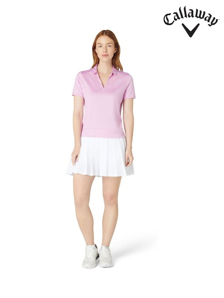 Callaway Apparel Pink Waist Length Mesh Detail Short Sleeve Polo Shirt (H61404) | AZN 113
