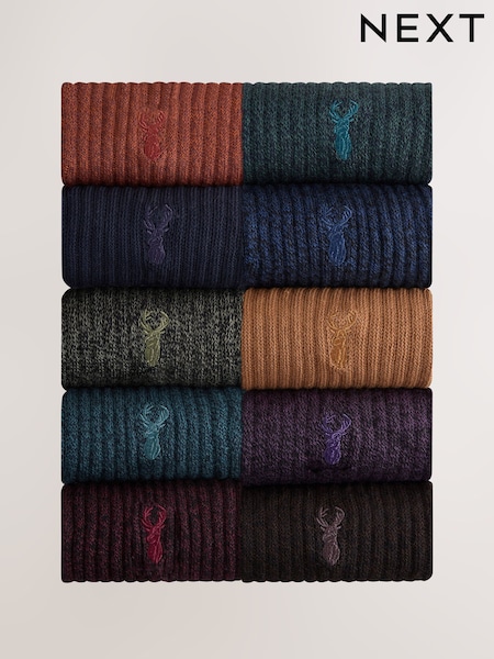 Red/Orange/Blue - Stag Embroidered Heavyweight Socks 10 Pack (H61504) | 38 €