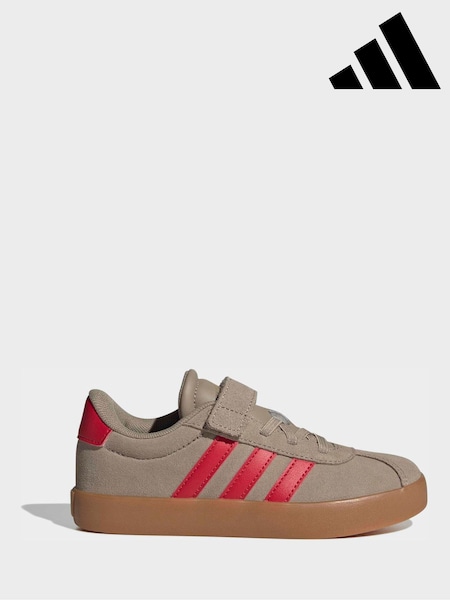 adidas Brown/Red VL Court 3.0 Hook and Loop Kids Trainers (H61612) | kr690