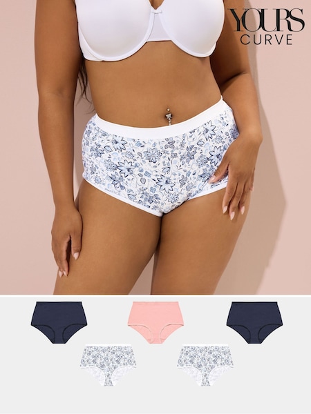 Azul - Yours Curve Full Knickers 5 Pack (H61653) | R$ 195