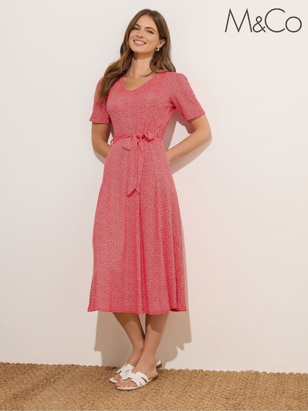M&Co Red Ditsy Tie Waist Midi Dress (H61666) | R$ 385