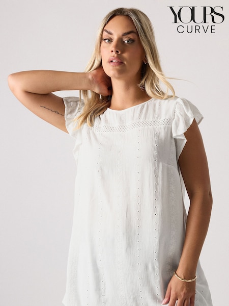 Yours Curve White Embroidered Crinkle Top (H61672) | €42