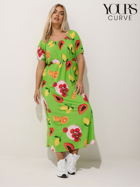 Yours Curve Green Limited Fruit Bardot Dress (H61674) | R$ 365