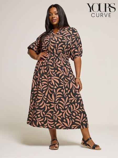 Yours Curve Brown Notchneck Midaxi Dress (H61693) | R$ 365