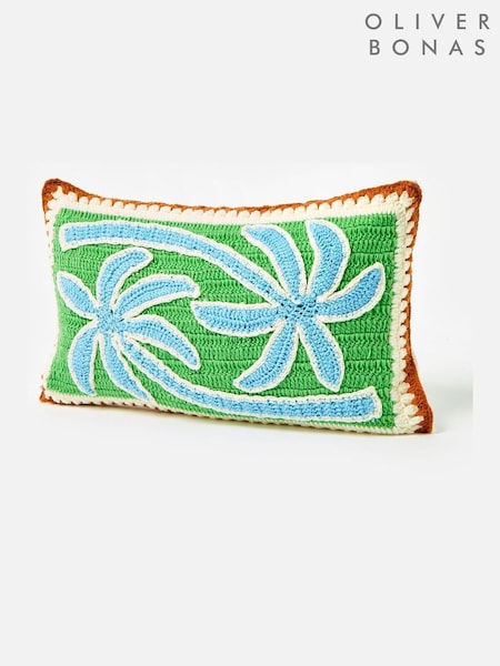 Oliver Bonas Green Palm Crochet Rectangular Cushion Cover (H61769) | €34