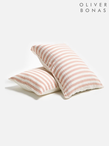 Oliver Bonas Set of 2 Pink Pink Stripe Muslin Pillowcases (H61776) | €27