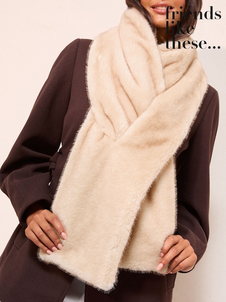 Friends Like These Tan Brown Faux Suede and Fur Reversible Scarf (H61836) | AED109