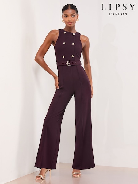 Lipsy Purple Military Button Sleeveless Belted Jumpsuit (H61981) | € 100