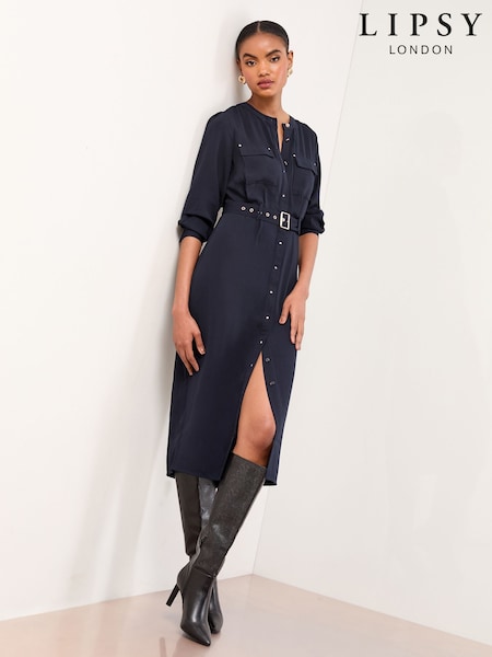 Lipsy Collarless Long Sleeve Shirt Dress (H61990) | R$ 585