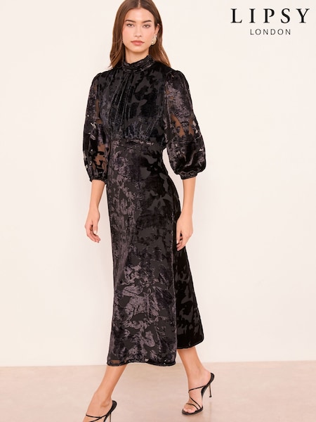 Lipsy Devore Velvet Mixed Print Midi Dress (H62012) | SGD 147