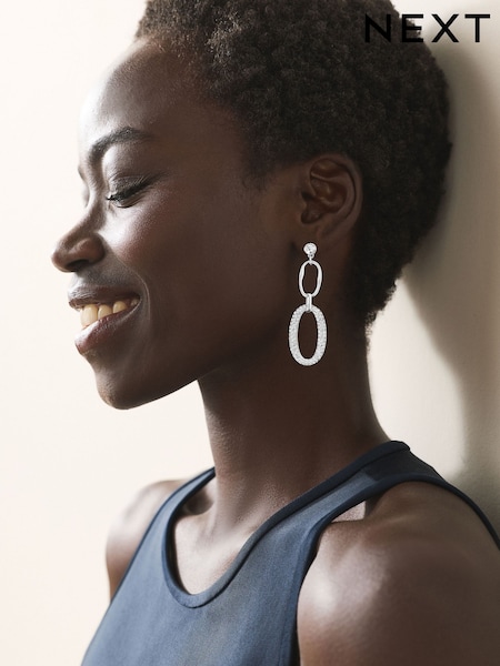 لون فضي - Sparkle Link Chain Drop Earrings (H62022) | ‏66 ر.ق.