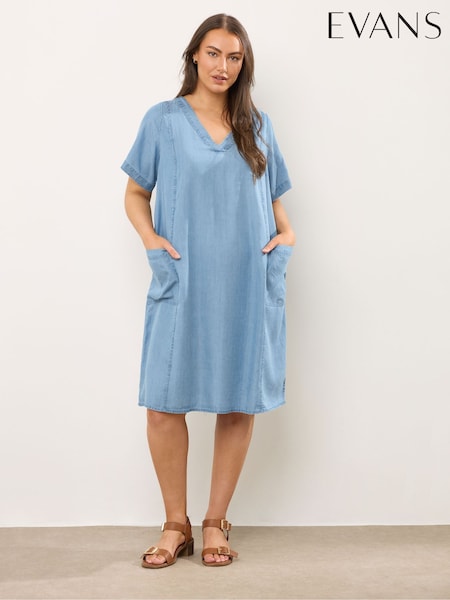 Evans Blue Lyocell Seam Detail Short Dress (H62108) | €60