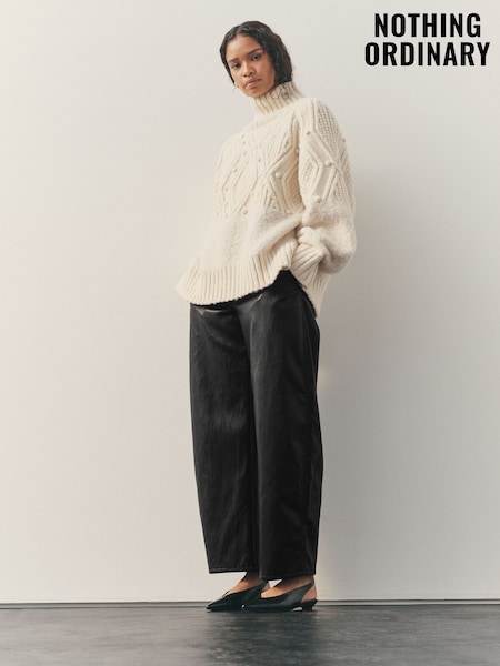 Nothing Ordinary Black Faux Leather Barrel Leg Trousers (H62194) | €127.50